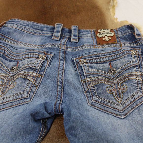 Rock Revival Distressed Styling Boot Jeans, Size 33 - Picture 3 of 11